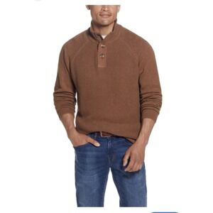 Weatherproof Vintage New Mens Knit Shawl Sweater Tan  Brown Sz XL 100% Cotton